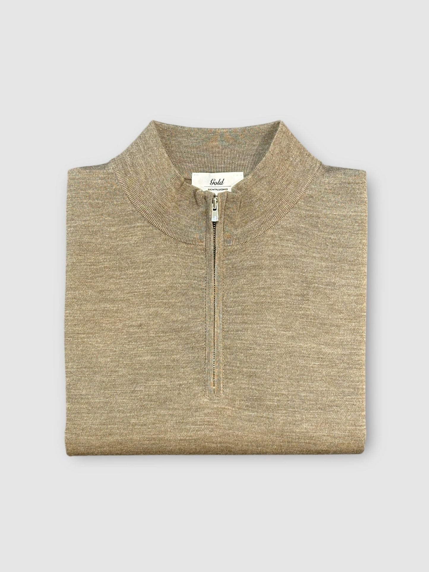 GENTILUOMO - Gold Turtle Zip Taupe Truien Gentiluomo 