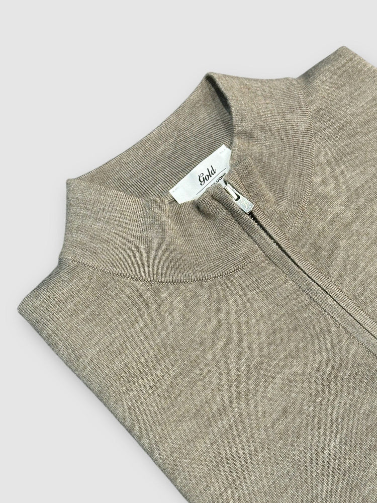 GENTILUOMO - Gold Turtle Zip Taupe Truien Gentiluomo 