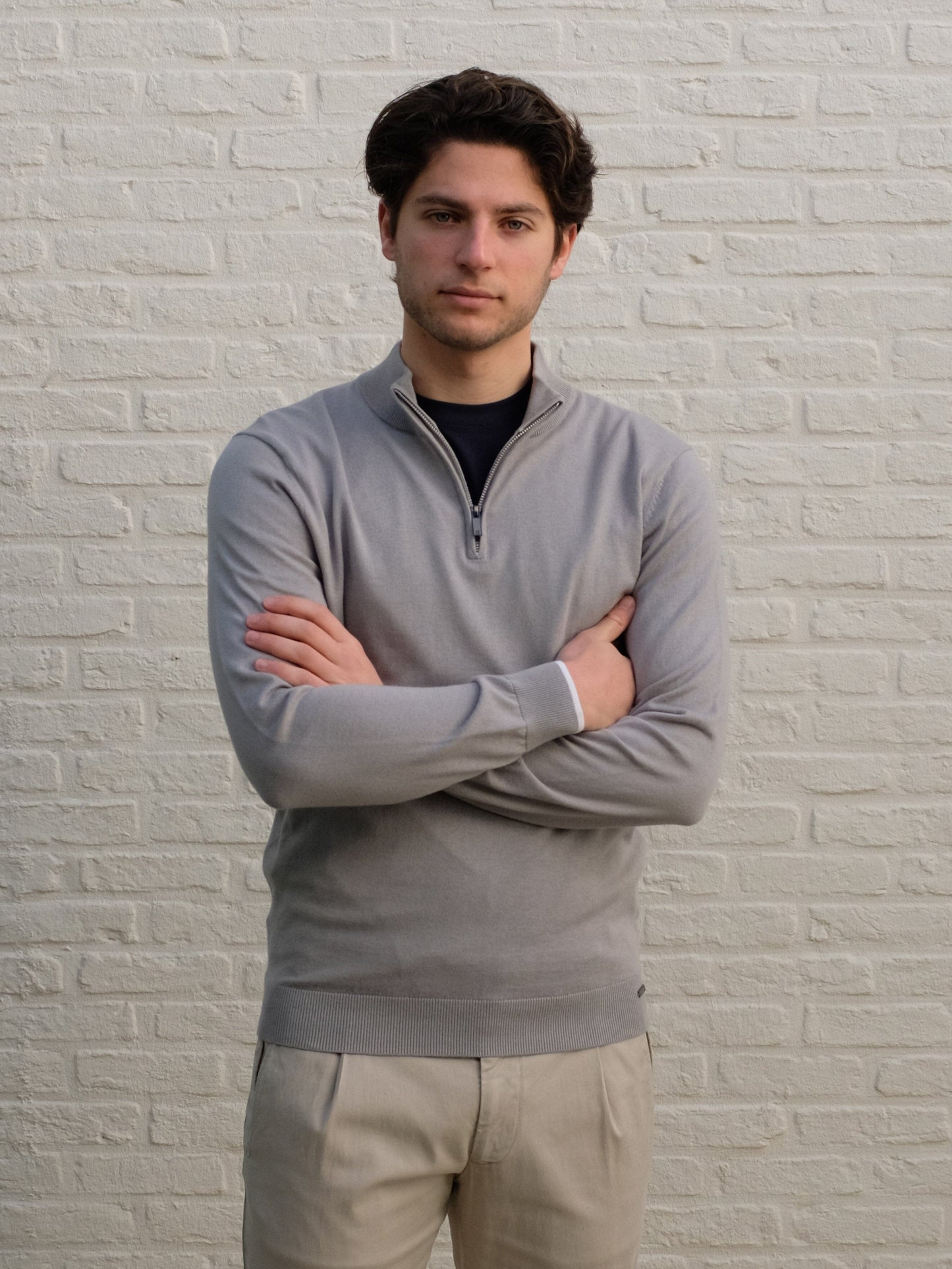 
                  
                    GENTILUOMO - Half Zip Silk Cotton Sweater Grijs Truien Gentiluomo 
                  
                