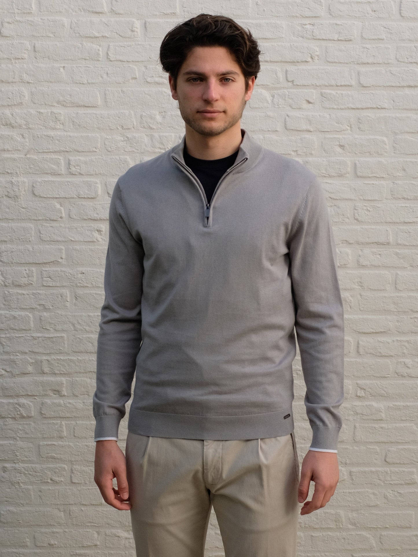 GENTILUOMO - Half Zip Silk Cotton Sweater Grijs Truien Gentiluomo 