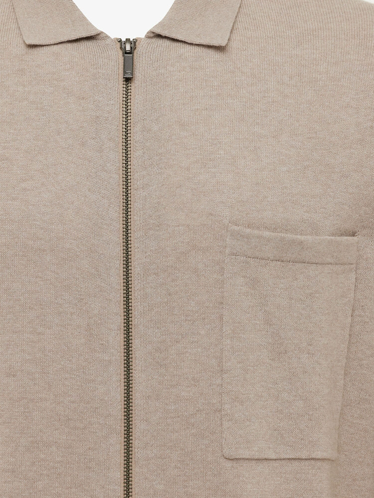 GENTILUOMO - Longsleeve Zip Polo Beige Truien Gentiluomo 