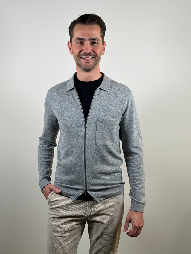 GENTILUOMO - Longsleeve Zip Polo Grijs Truien Gentiluomo 