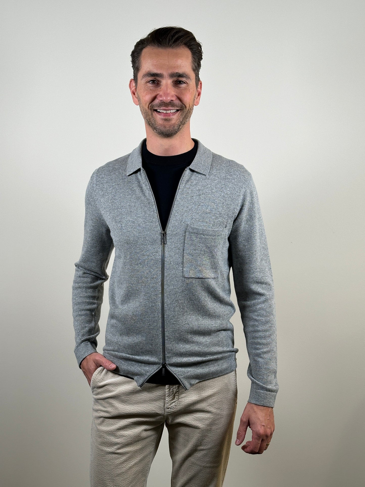 GENTILUOMO - Longsleeve Zip Polo Grijs Truien Gentiluomo 