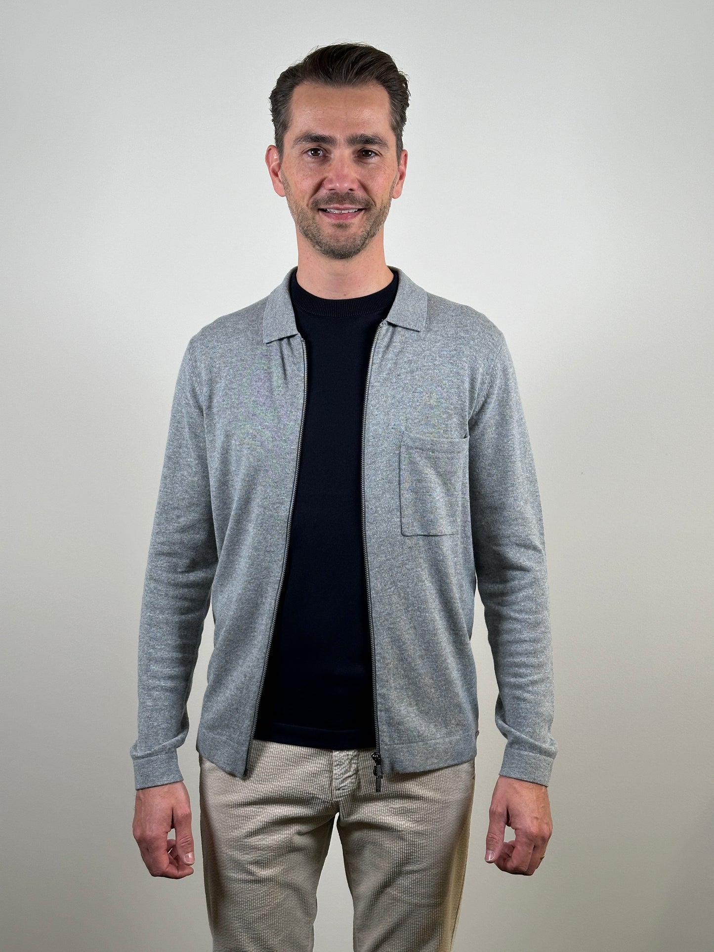 GENTILUOMO - Longsleeve Zip Polo Grijs Truien Gentiluomo 