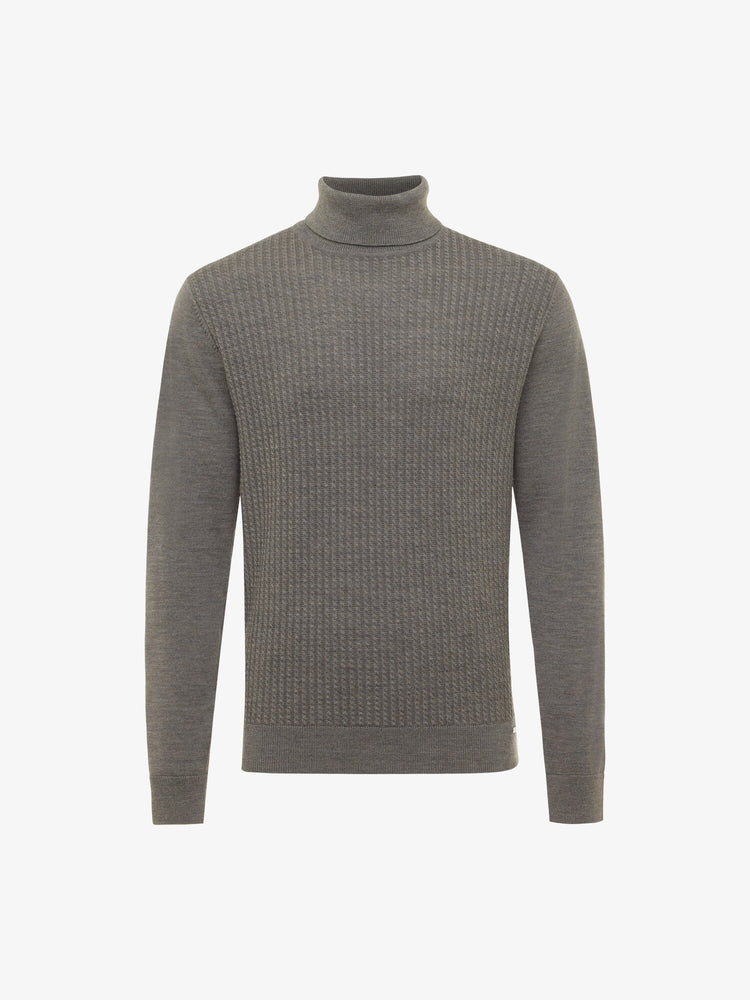 GENTILUOMO - Merino Kabelmotief Rolkraag Taupe Truien Gentiluomo 