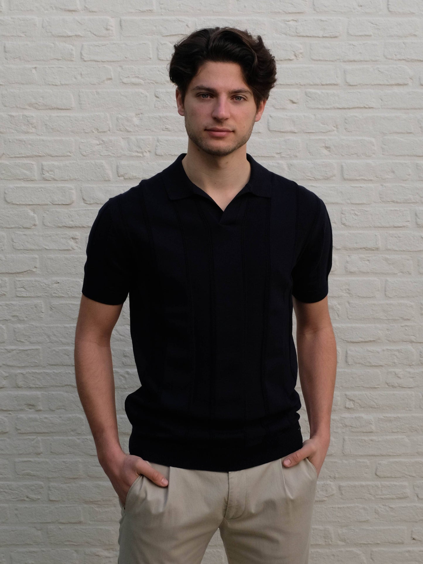 GENTILUOMO - Open Collar Polo Donkerblauw Polo's Gentiluomo 