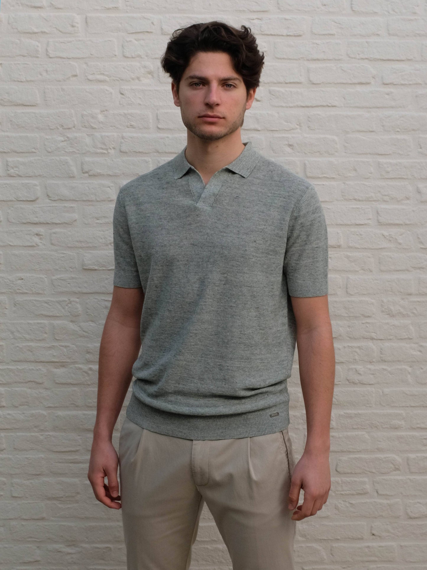 GENTILUOMO - Open Collar Polo Groen Polo's Gentiluomo 