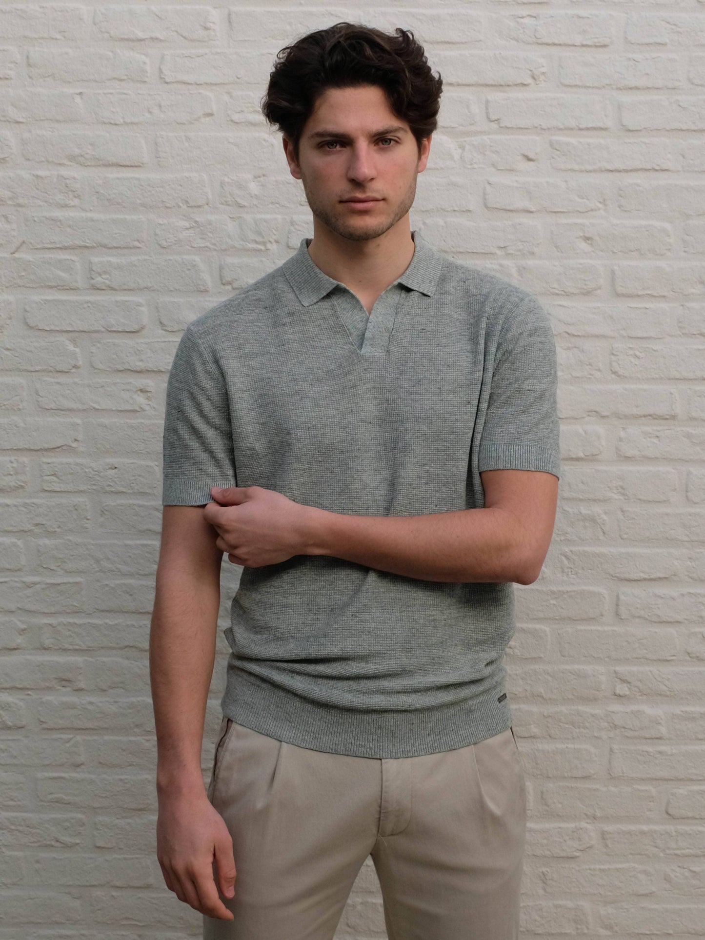 
                  
                    GENTILUOMO - Open Collar Polo Groen Polo's Gentiluomo 
                  
                