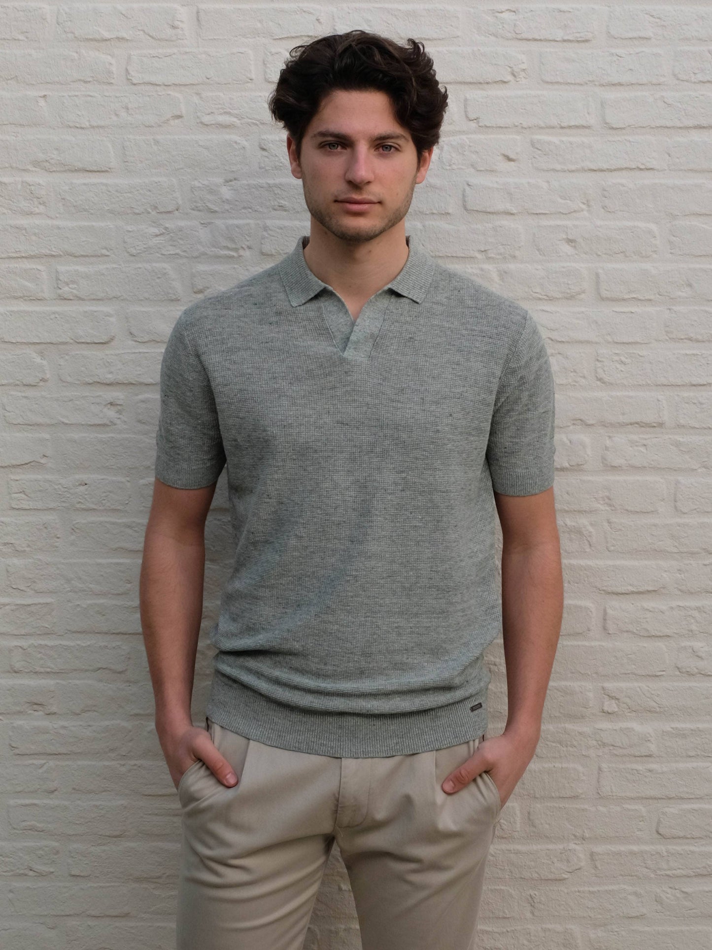 GENTILUOMO - Open Collar Polo Groen Polo's Gentiluomo 