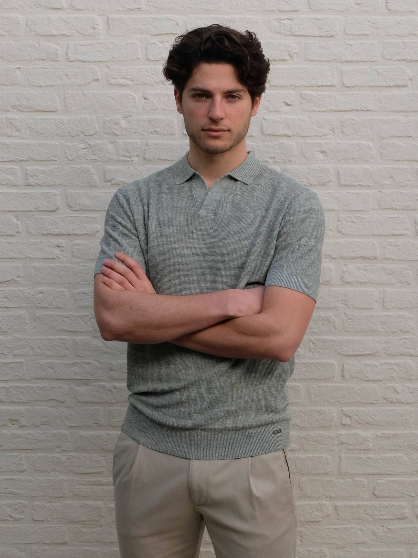 
                  
                    GENTILUOMO - Open Collar Polo Groen Polo's Gentiluomo 
                  
                