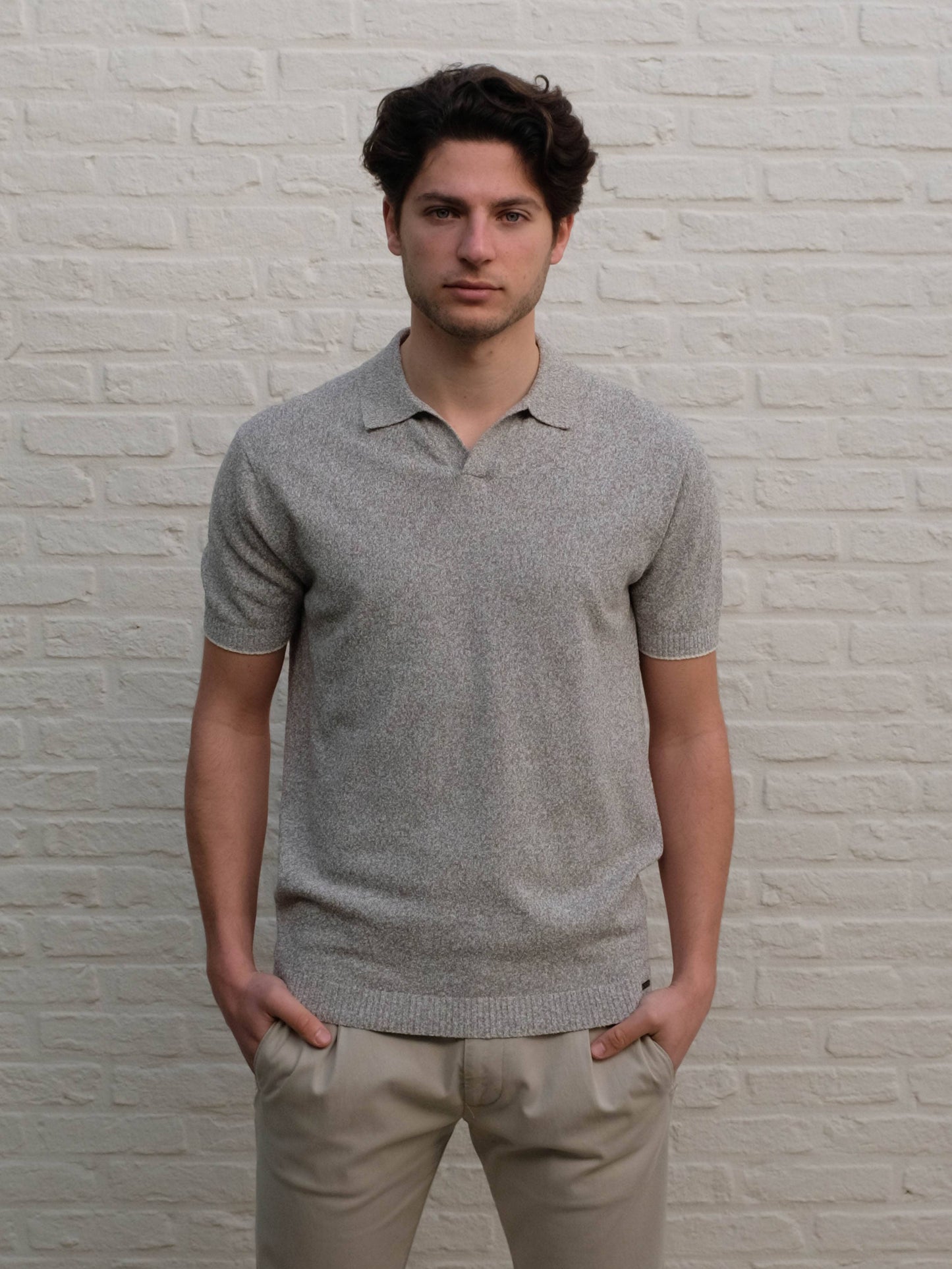 GENTILUOMO - Open Collar Polo Groen/Ecru Polo's Gentiluomo 