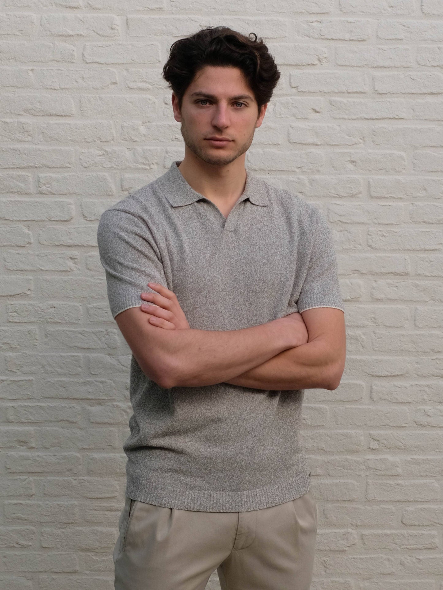 GENTILUOMO - Open Collar Polo Groen/Ecru Polo's Gentiluomo 