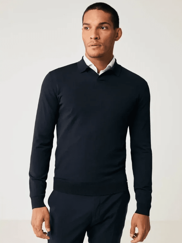 GENTILUOMO - Polo Zonder Knoopjes Merino Blauw Truien Gentiluomo 