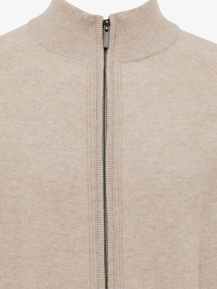 GENTILUOMO - Raglan Cardigan Zip Cashmere Merino Beige Truien Gentiluomo 