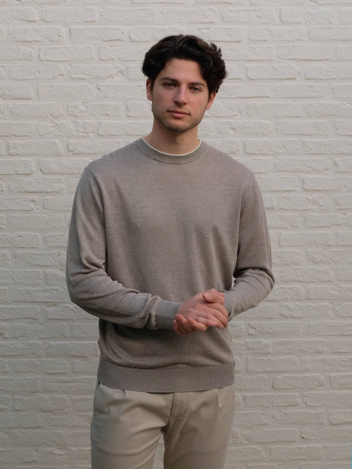 GENTILUOMO - Round Neck Long Sleeve Taupe Truien Gentiluomo 