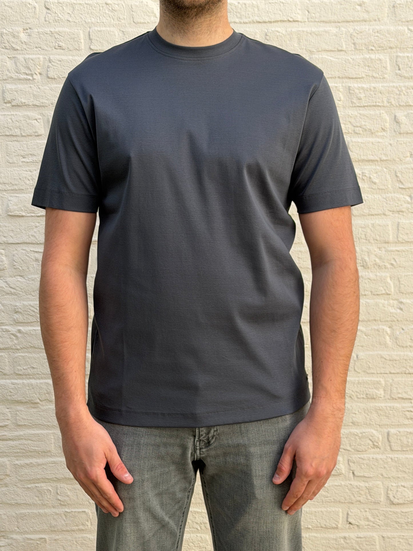 GENTILUOMO - T-Shirt Gemerceriseerd Katoen Grijsblauw T-shirts Gentiluomo 
