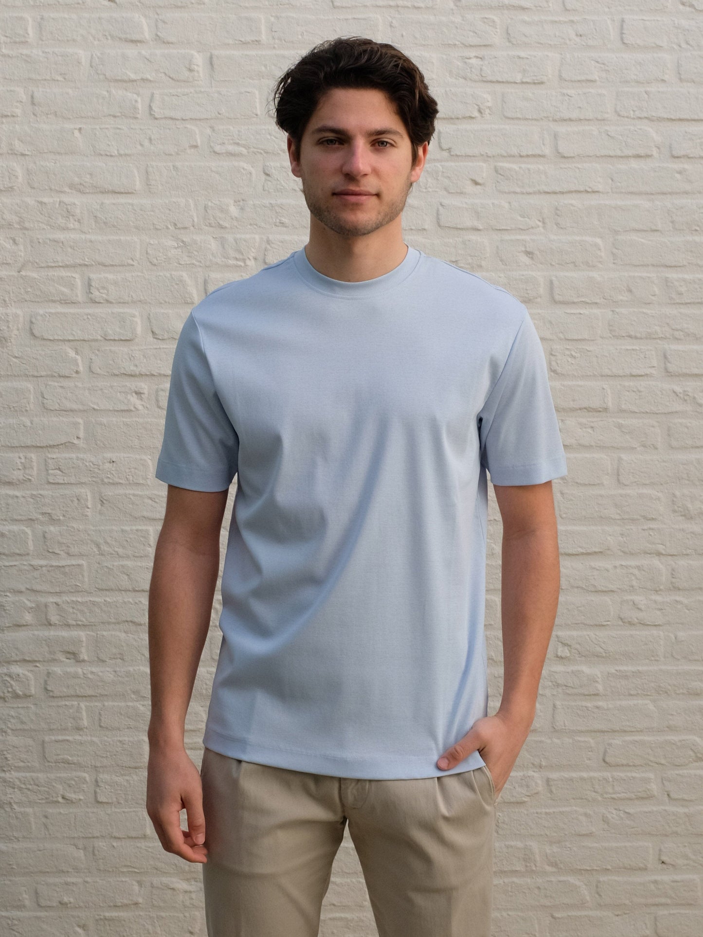 GENTILUOMO - T-Shirt Gemerceriseerd Katoen Lichtblauw T-shirts Gentiluomo 