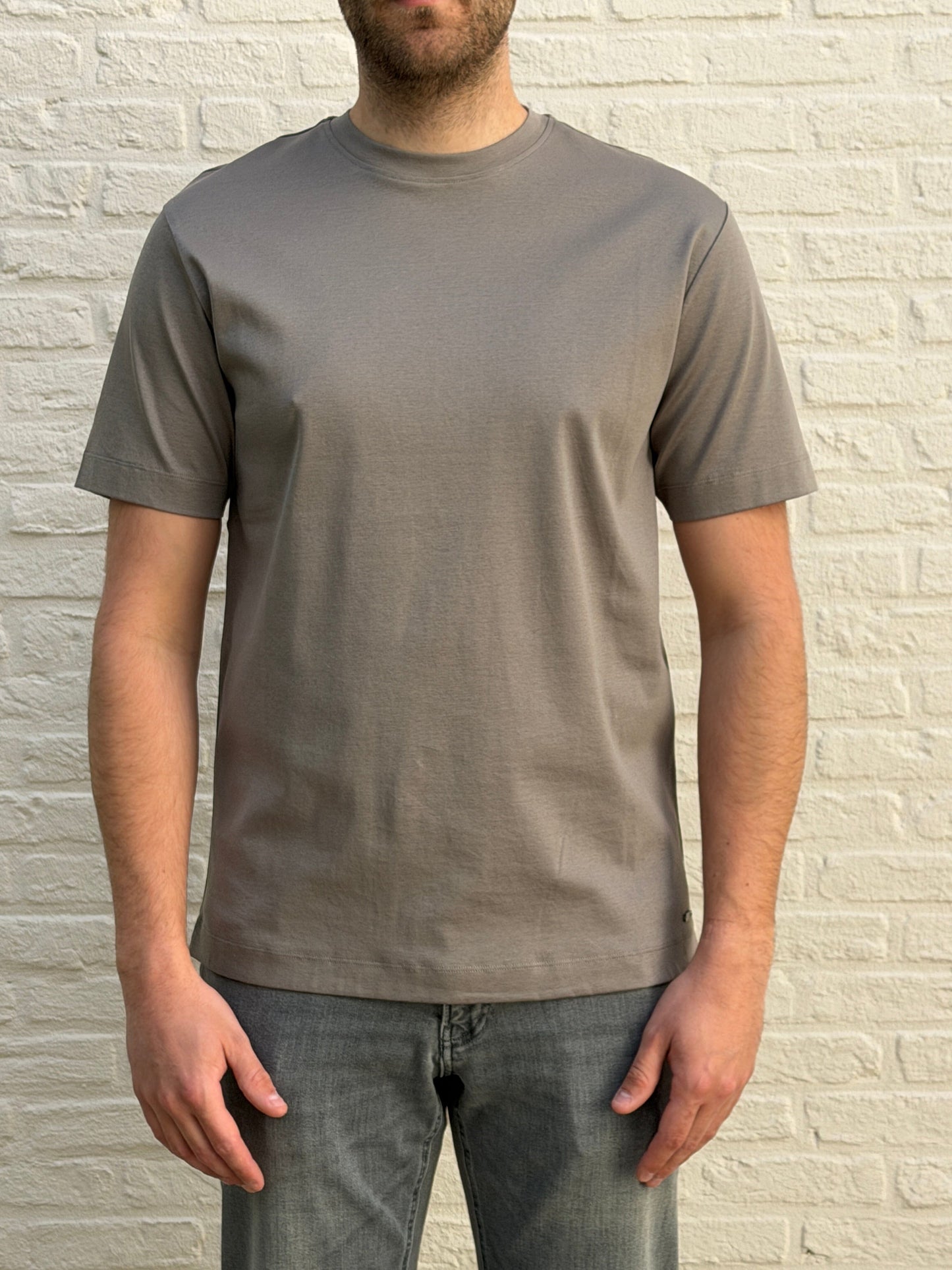 GENTILUOMO - T-Shirt Gemerceriseerd Katoen Taupe T-shirts Gentiluomo 