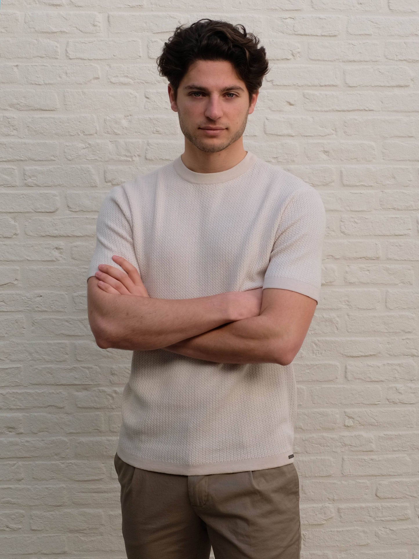 GENTILUOMO - T-Shirt Structuur LichtBeige T-shirts Gentiluomo 