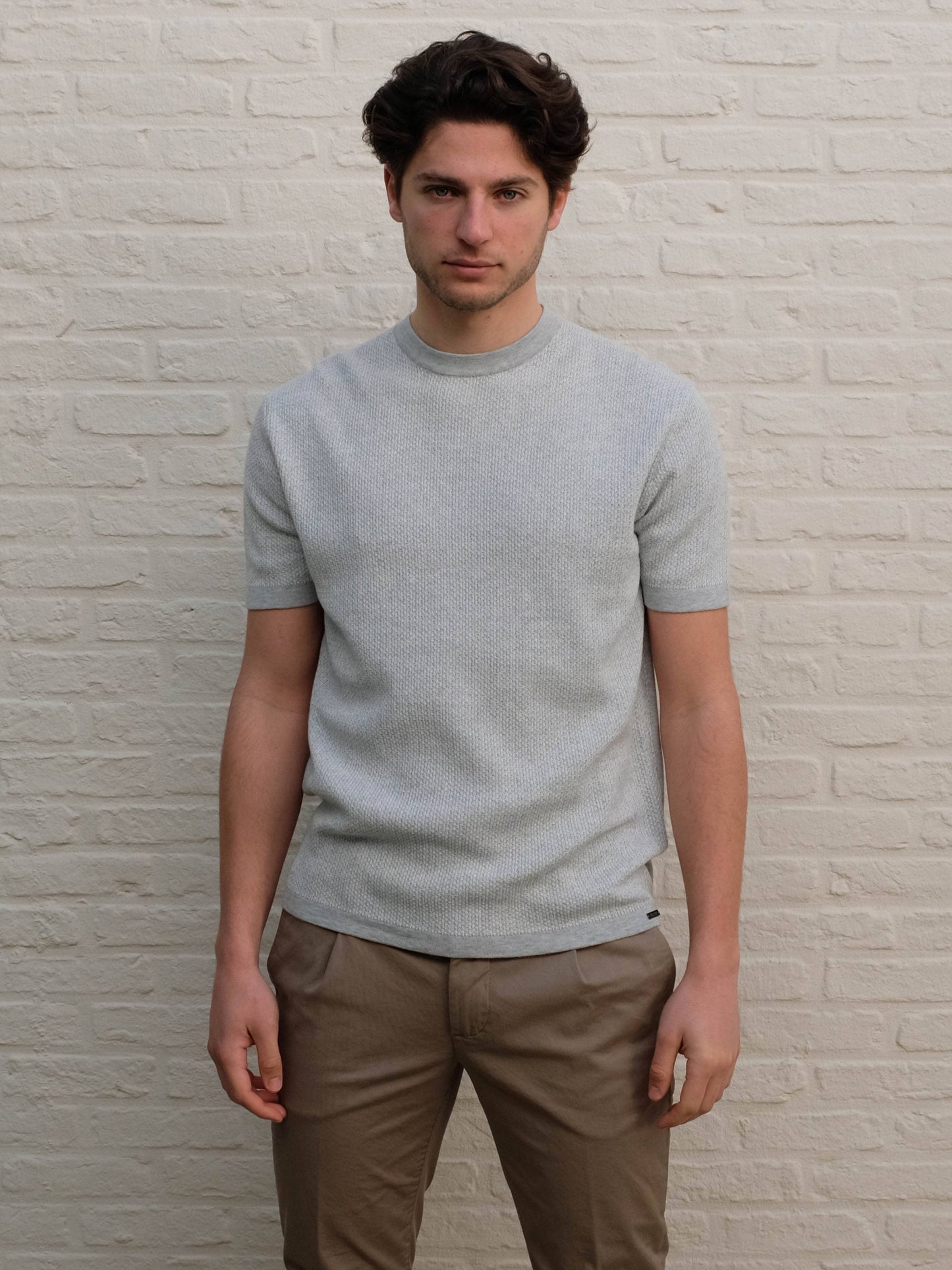 GENTILUOMO - T-Shirt Structuur Lichtgrijs T-shirts Gentiluomo 