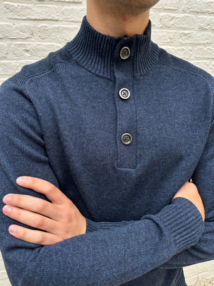 GENTILUOMO - Trui Met Rits En Knopen Merino Blauw Truien Gentiluomo 