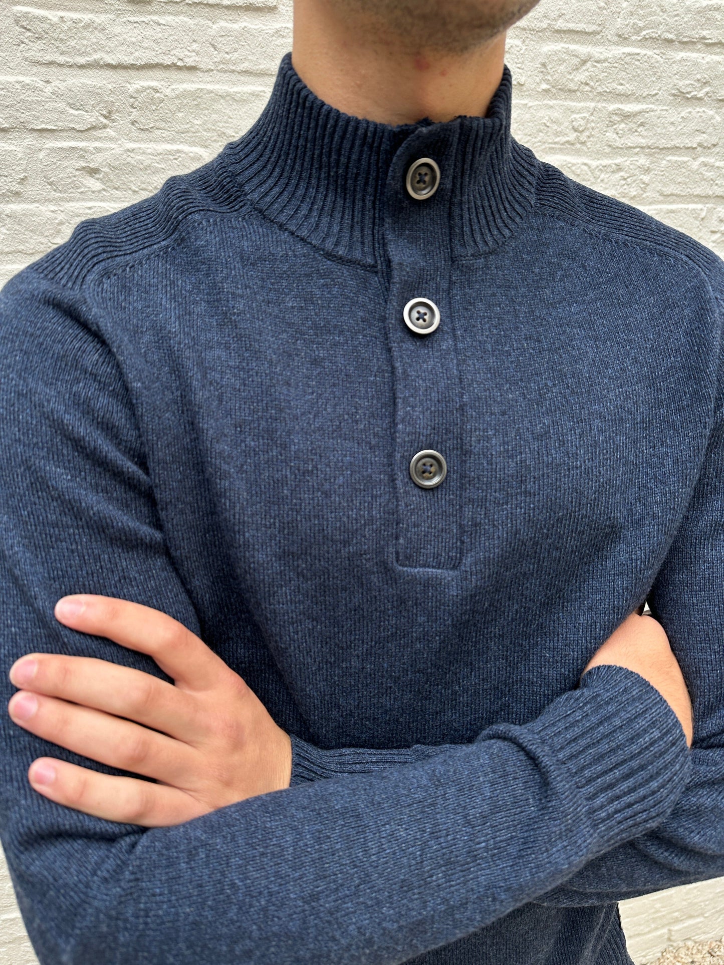 GENTILUOMO - Trui Met Rits En Knopen Merino Blauw Truien Gentiluomo 