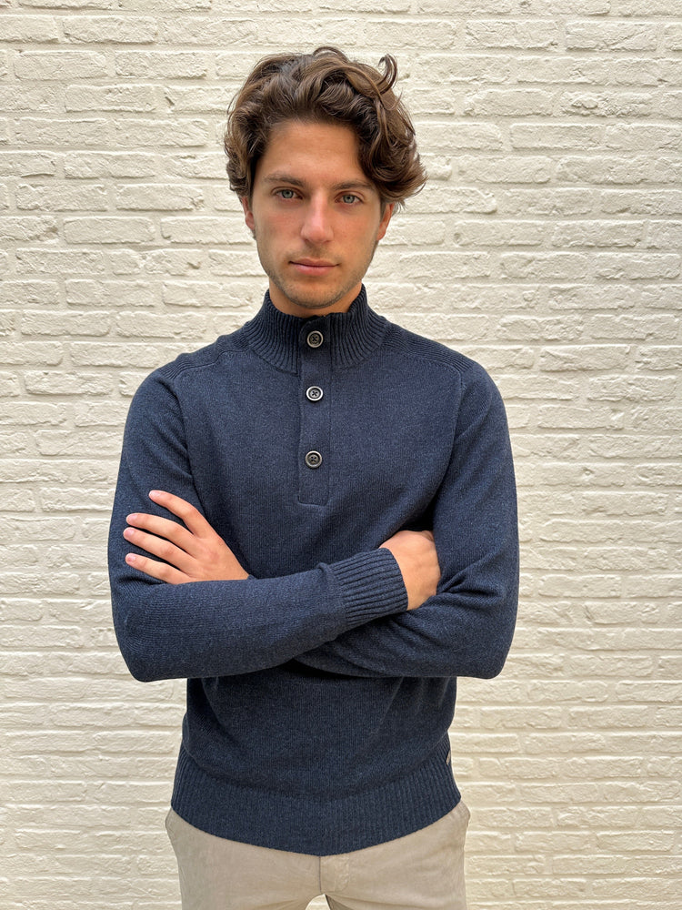 GENTILUOMO - Trui Met Rits En Knopen Merino Blauw Truien Gentiluomo 