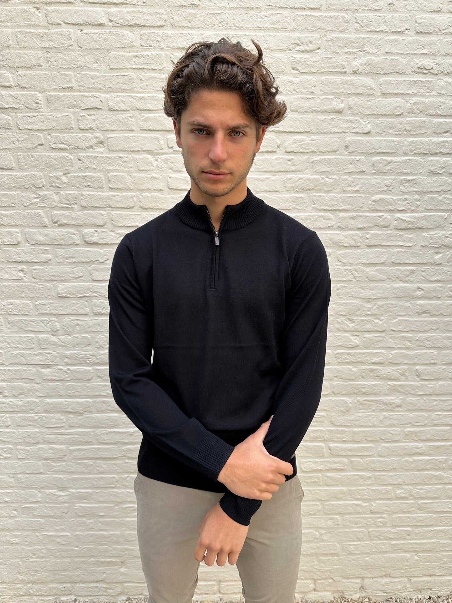 GENTILUOMO - Trui Met Rits Merino Donkerblauw Truien Gentiluomo 