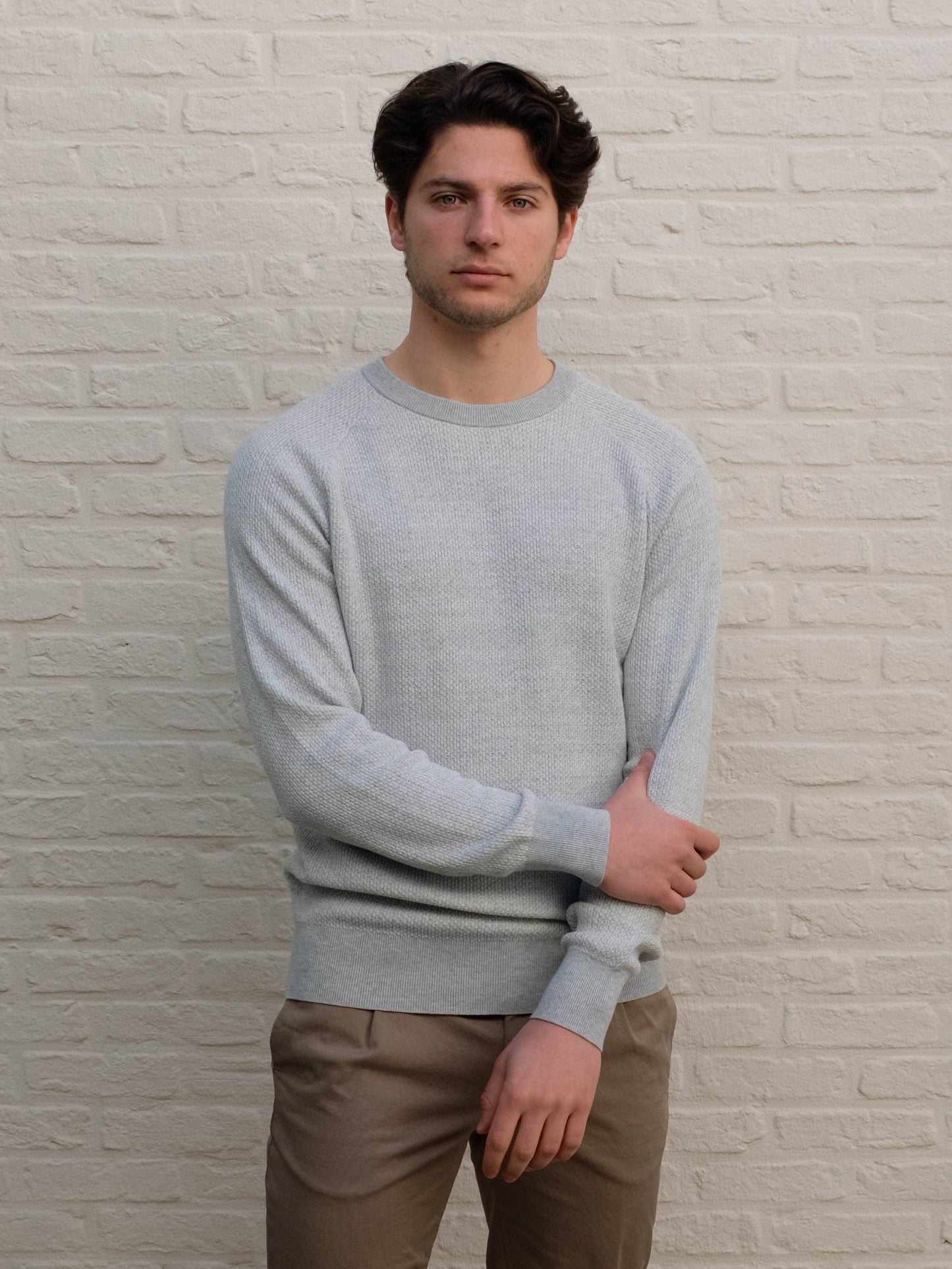 GENTILUOMO - Trui Raglan Structuur Lichtgrijs Truien Gentiluomo 