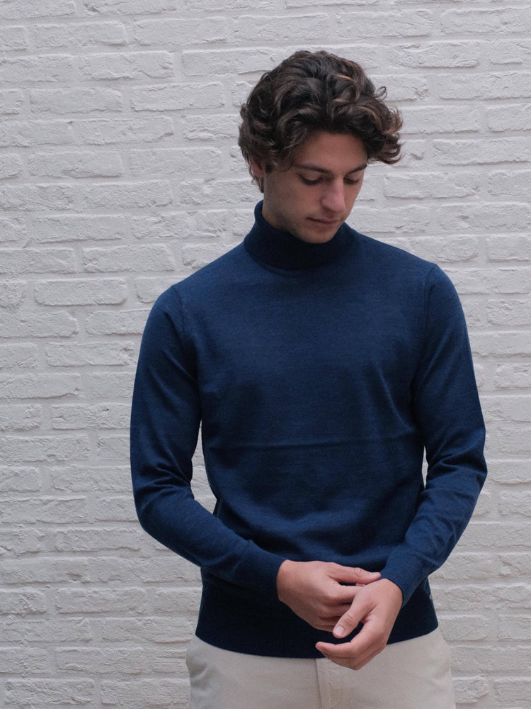 GENTILUOMO - Trui Rolkraag Merino Blauw Truien Gentiluomo 