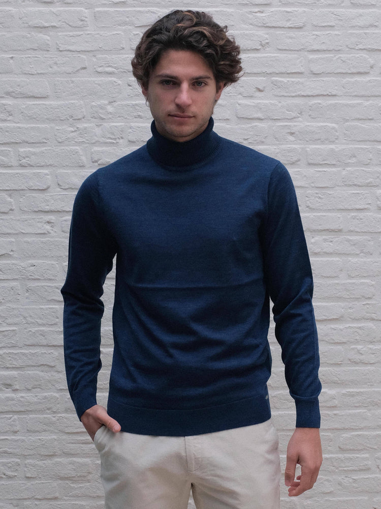 GENTILUOMO - Trui Rolkraag Merino Blauw Truien Gentiluomo 