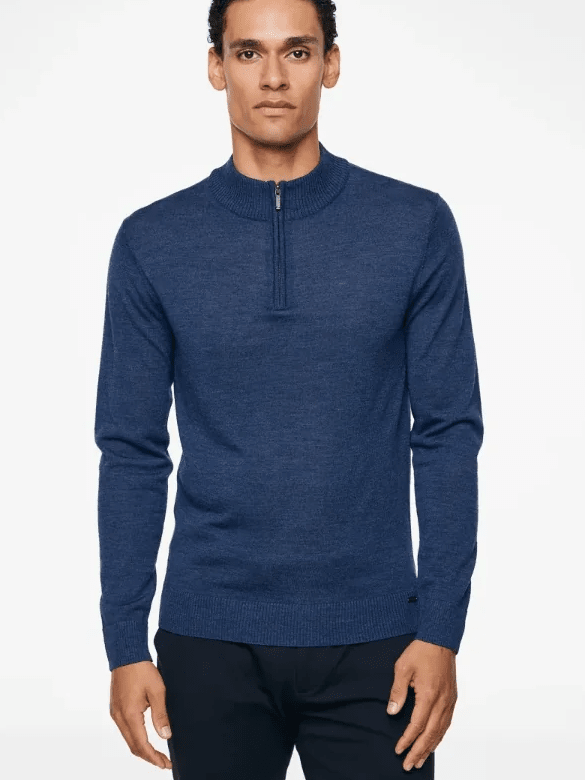 GENTILUOMO - Trui Zip Merino Mid Blauw Truien Gentiluomo 