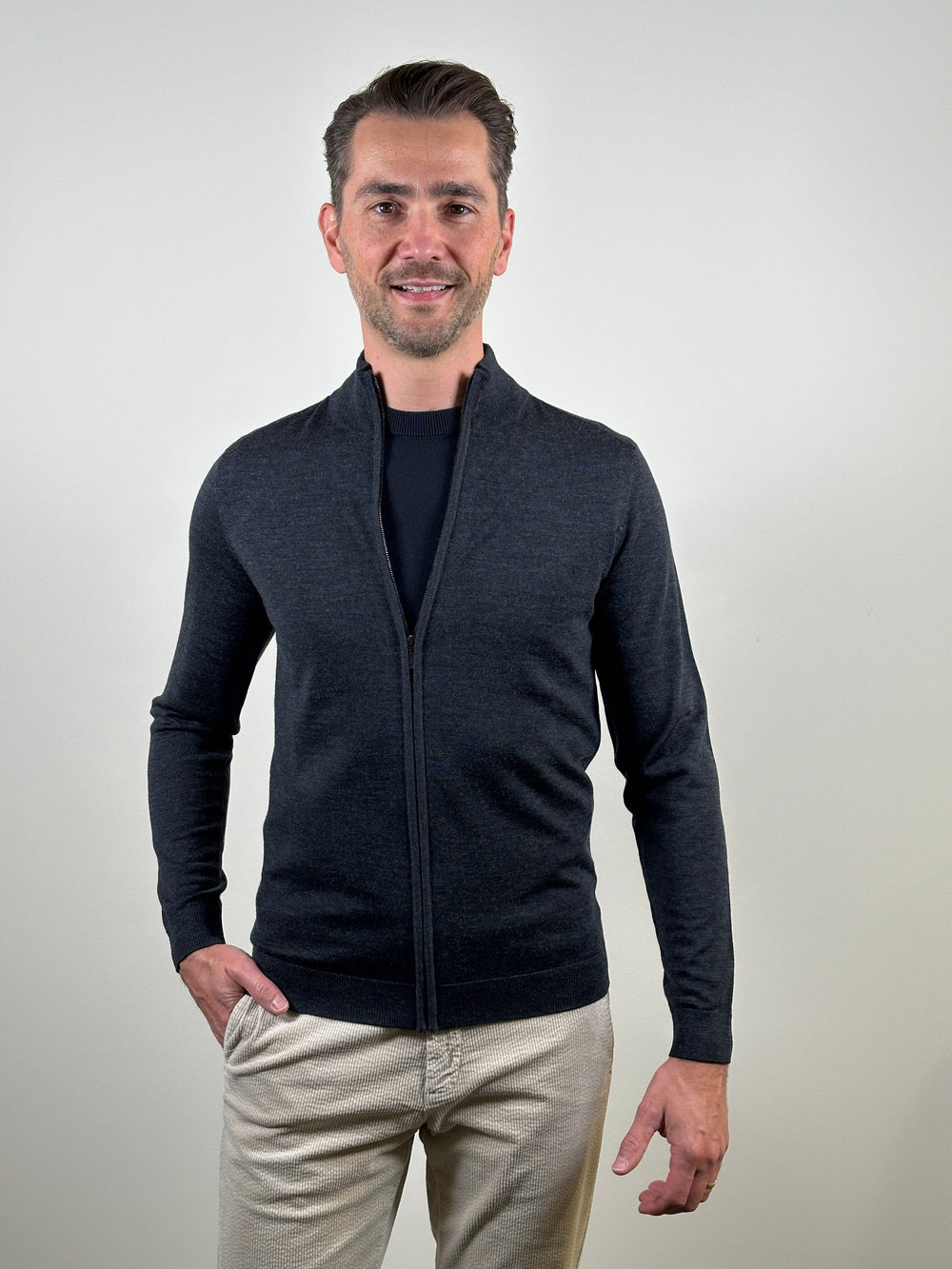 I'm Fine - Cardigan Zipper Extrafine Merino Antra Truien I'm Fine 