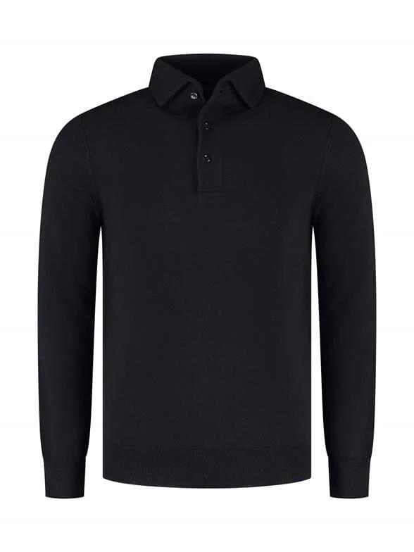 I'm Fine - Polo Hidden Button Down Merino Blue Black Truien I'm Fine 