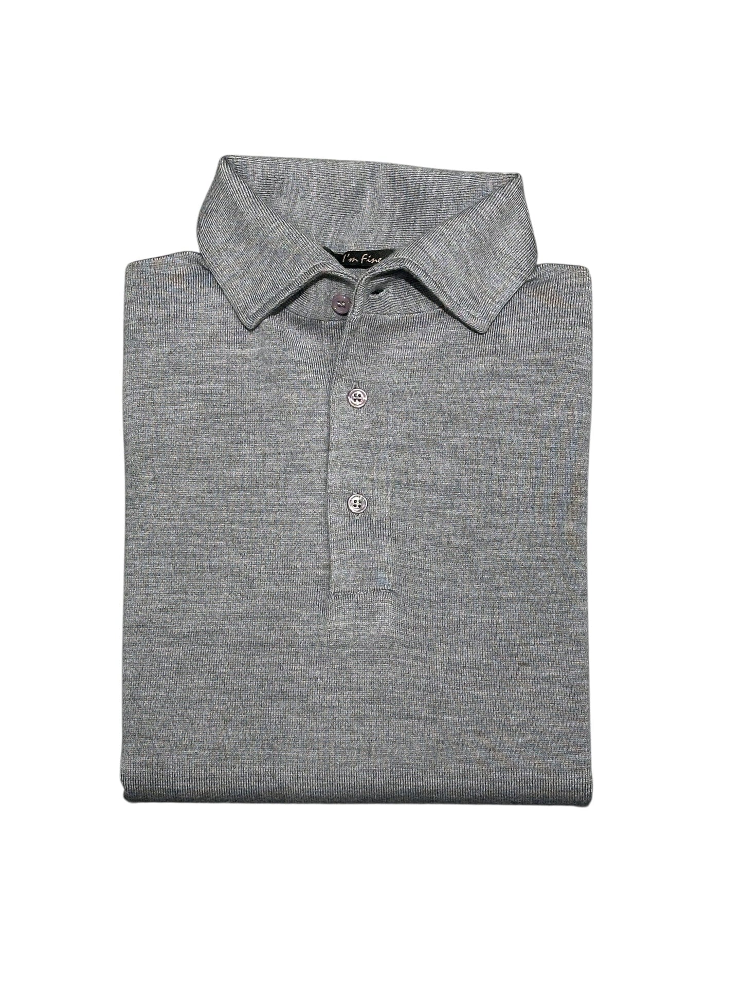 I'm Fine - Polo Hidden Button Down Merino Mid Grey Truien I'm Fine 