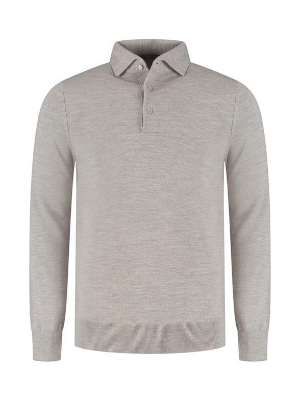 I'm Fine - Polo Hidden Button Down Merino Stone Truien I'm Fine 