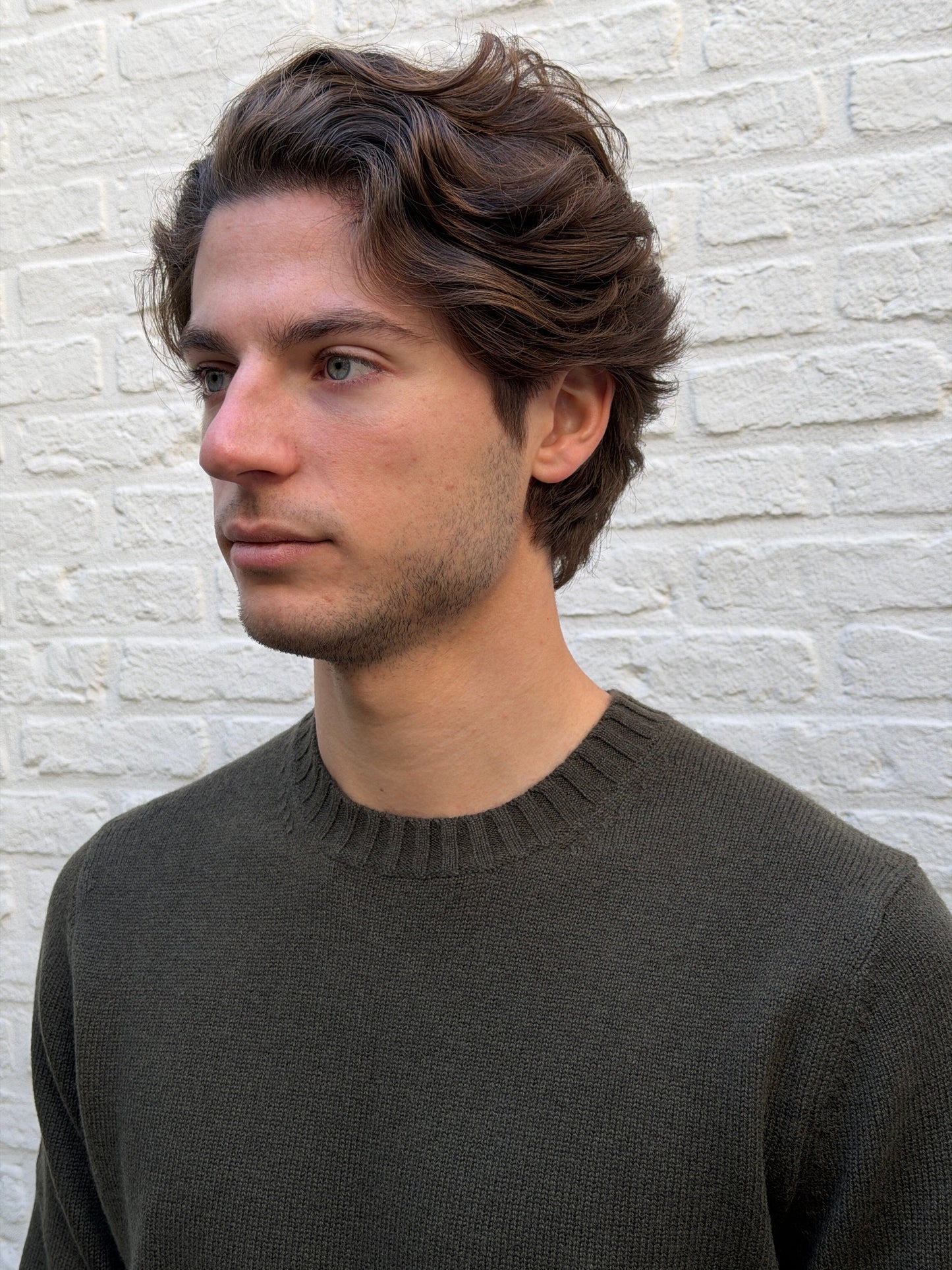 
                  
                    I'M FINE - Round neck in wool cashmere | Green Truien I'm Fine 
                  
                