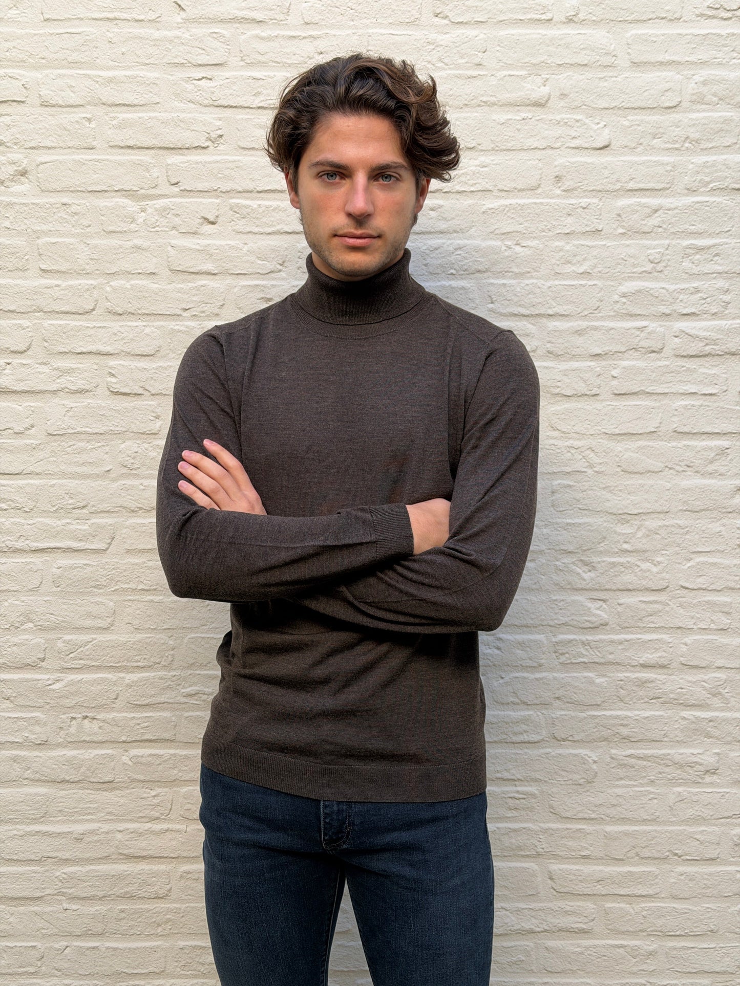 I'm Fine -Turijn Col 100% extrafine merino Brown Truien I'm Fine 