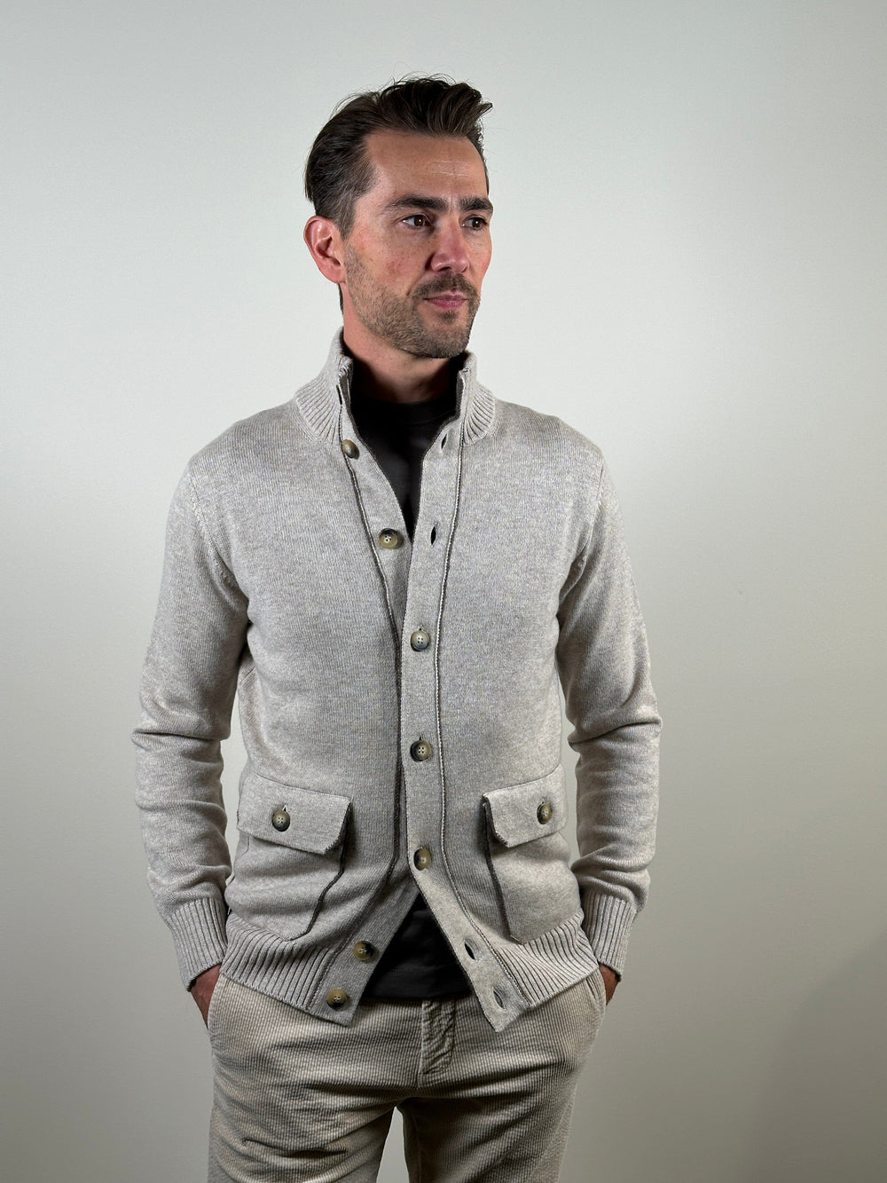 KANGRA - Beige Cashmere Cardigan Truien Kangra 