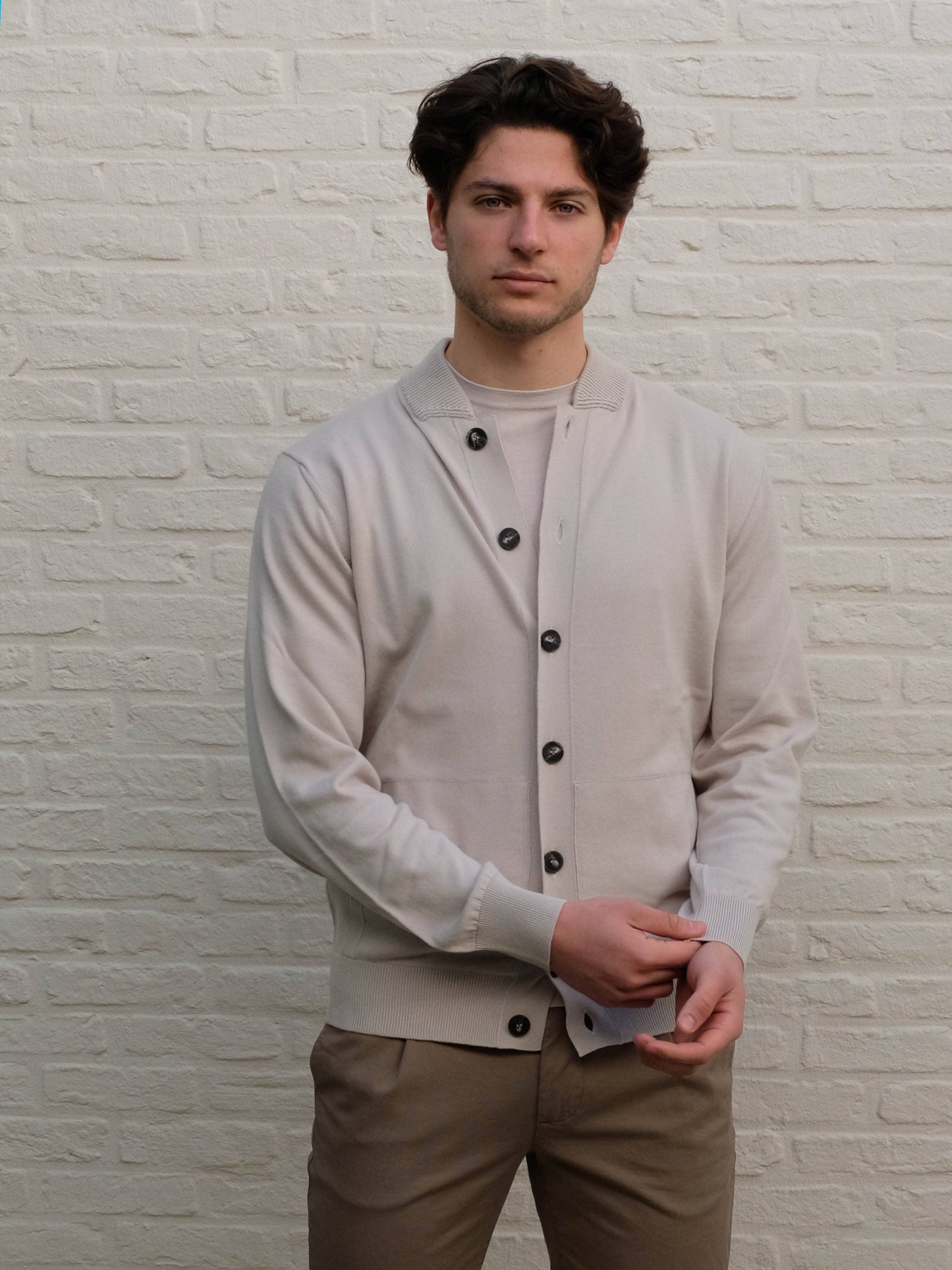 KANGRA - Bomber Cardigan Vestje In Lichtbeige Truien Kangra 