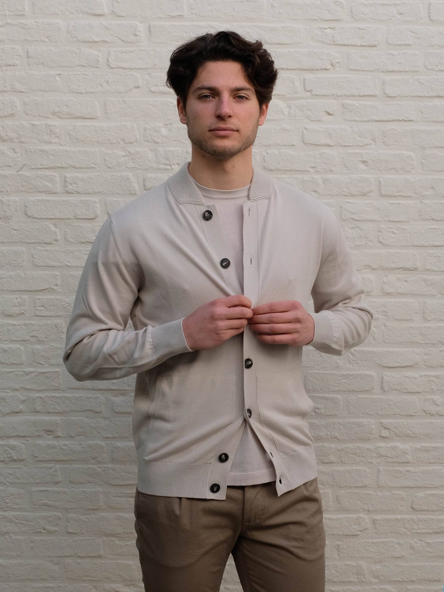 KANGRA - Bomber Cardigan Vestje In Lichtbeige Truien Kangra 