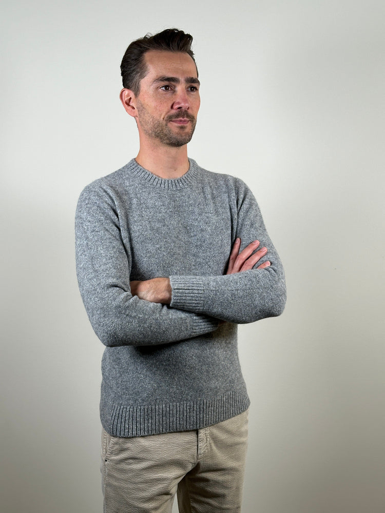 KANGRA - Lichtgrijze Wolmix Ronde Hals Trui Truien Kangra 