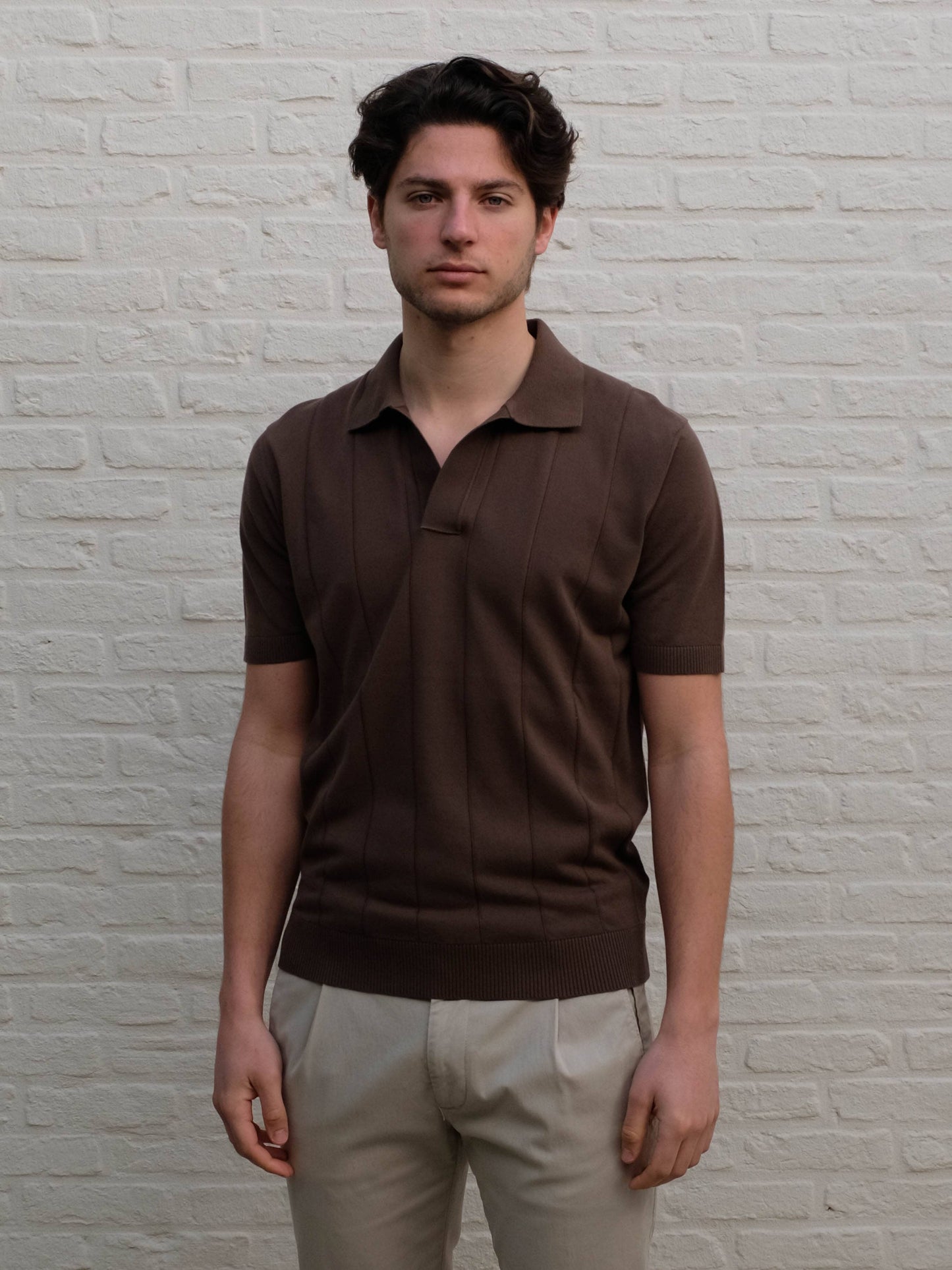 
                  
                    KANGRA - Open Collar Polo Bruin Polo's Kangra 
                  
                
