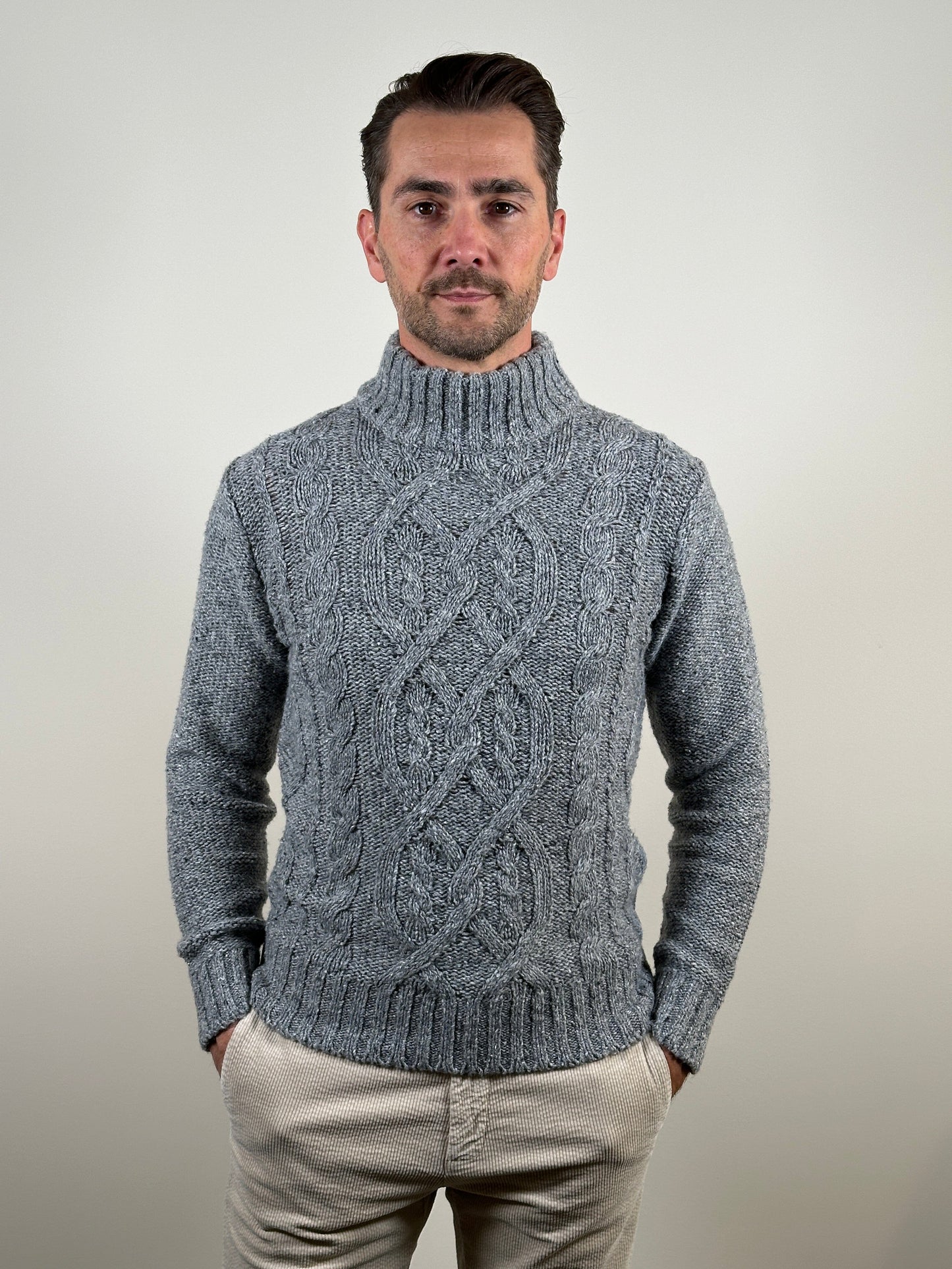 KANGRA - Turtleneck Cabel Wool Grigio Truien Kangra 