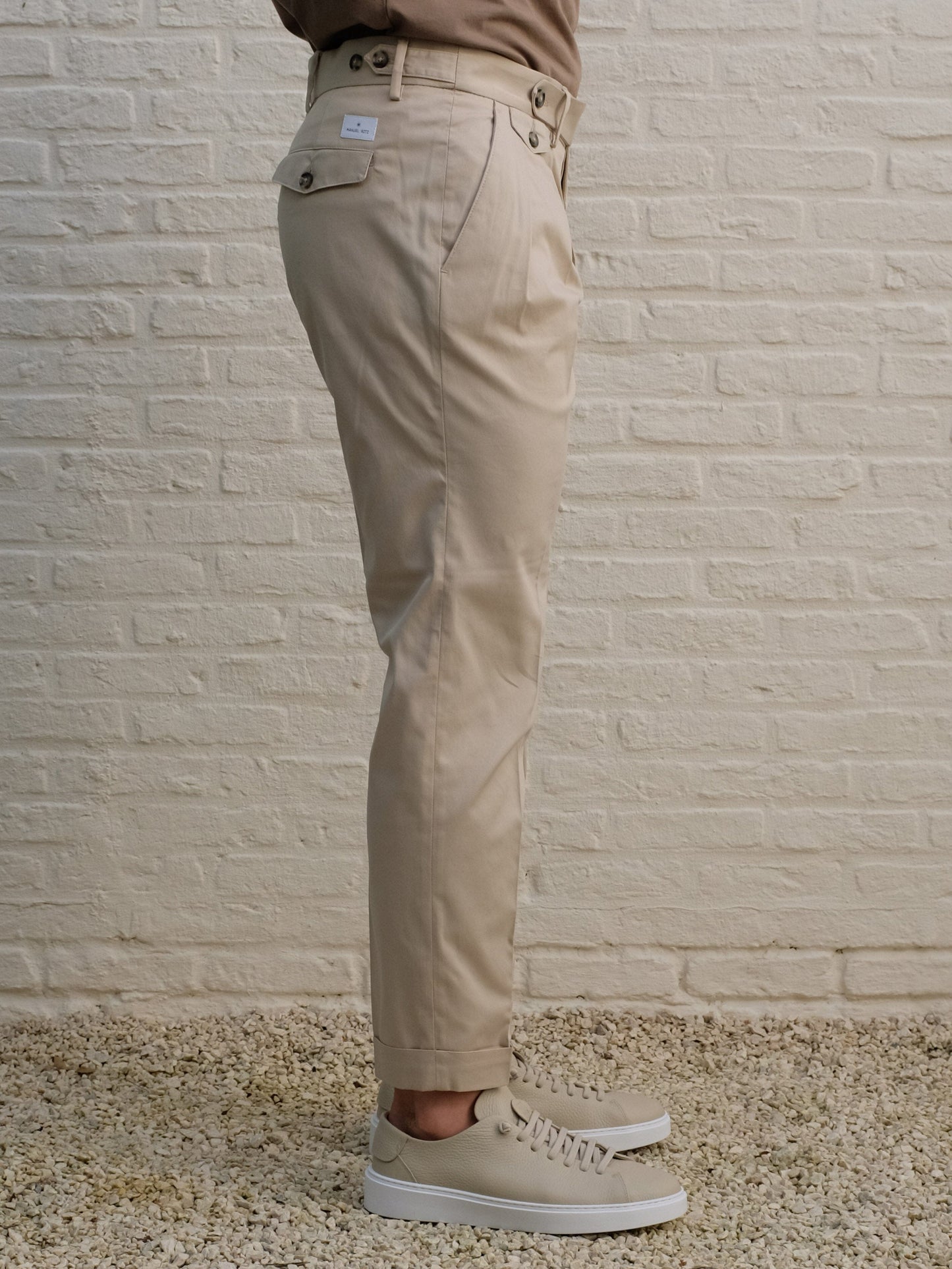 MANUEL RITZ - Dubbel Pleated Chino Lichtbeige Broeken Manuel Ritz 