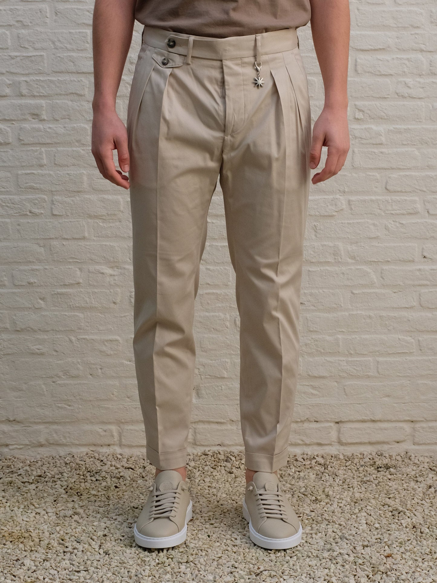 MANUEL RITZ - Dubbel Pleated Chino Lichtbeige Broeken Manuel Ritz 