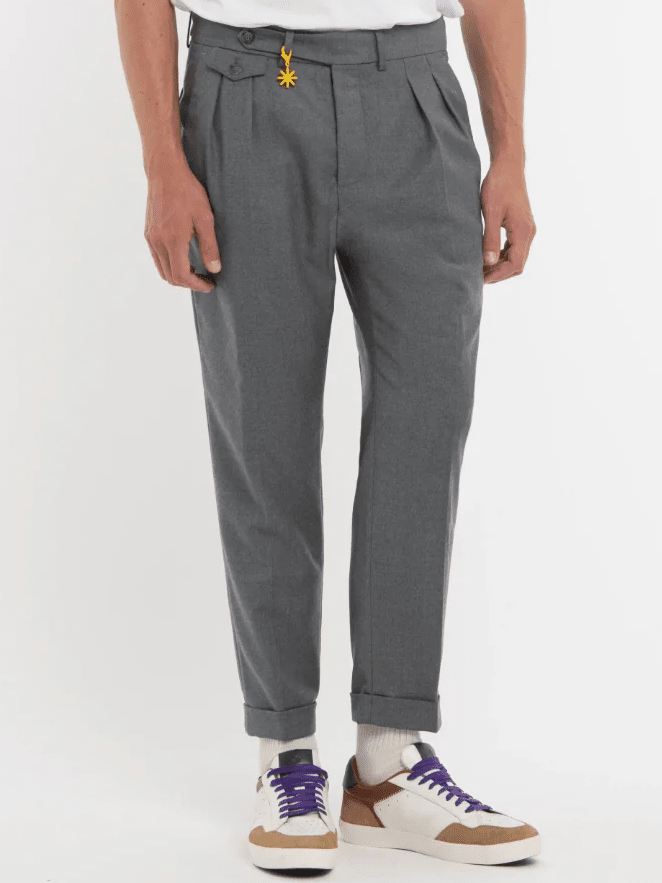 MANUEL RITZ - Gray Double Pleat Stretch Wool Flannel Trousers Broeken Manuel Ritz 