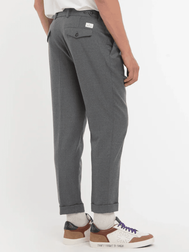 MANUEL RITZ - Gray Double Pleat Stretch Wool Flannel Trousers Broeken Manuel Ritz 