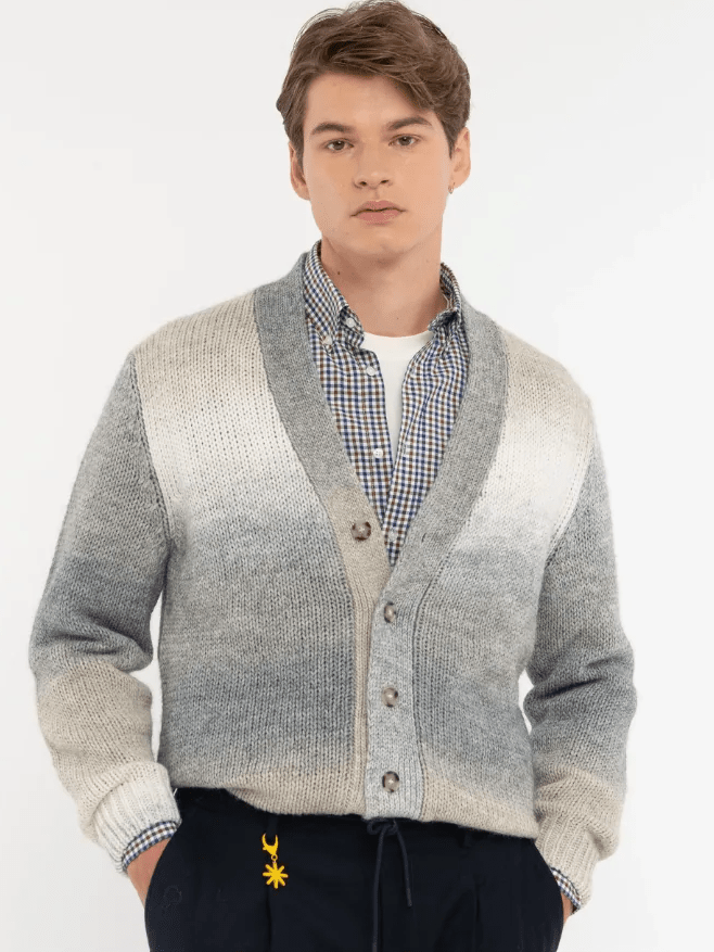 MANUEL RITZ - Gray Wool Blend Degrade Cardigan Truien Manuel Ritz 