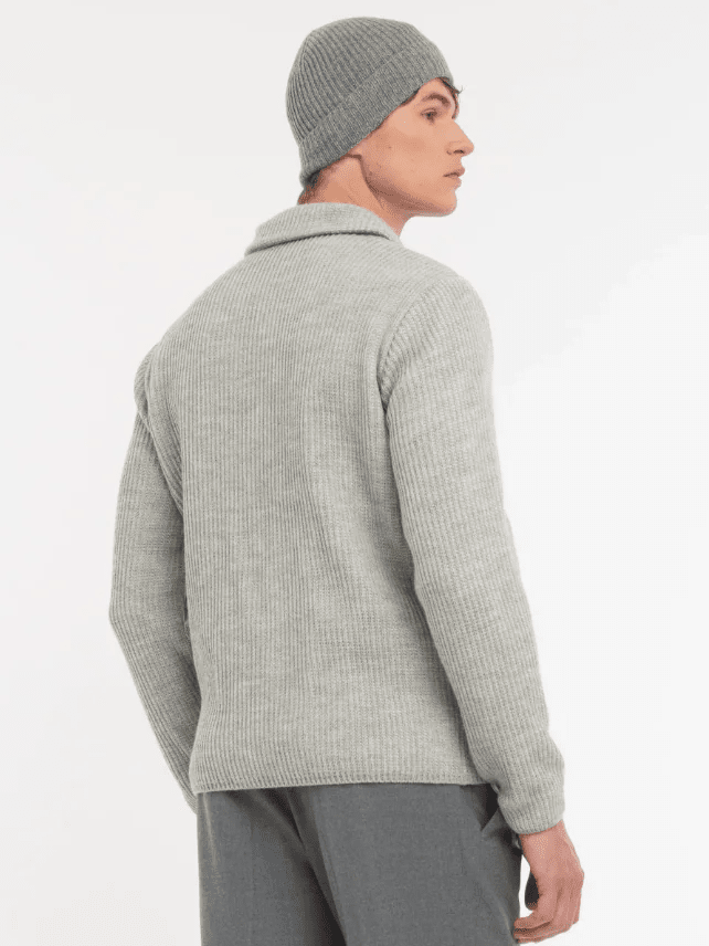 MANUEL RITZ - Gray Wool Blend Double Breasted Knitted Blazer Truien Manuel Ritz 